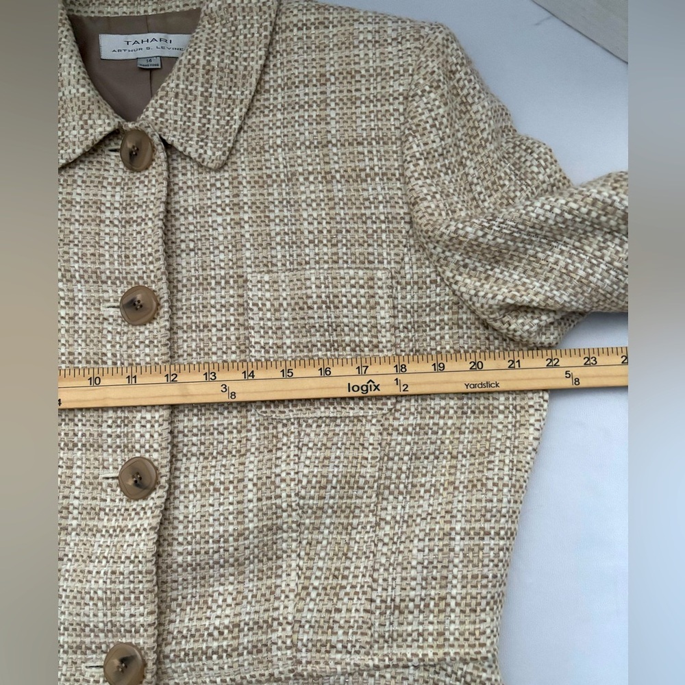 NWOT TAHARI PLAID LONG SLEEVE BEIGE FOUR BUTTON FULLY LINED NEUTRAL JACKET - Picture 10 of 14